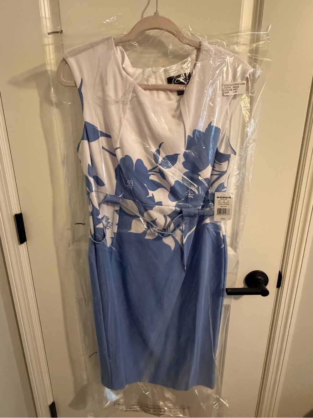Blue & White Floral V-Neck Sheath Dress